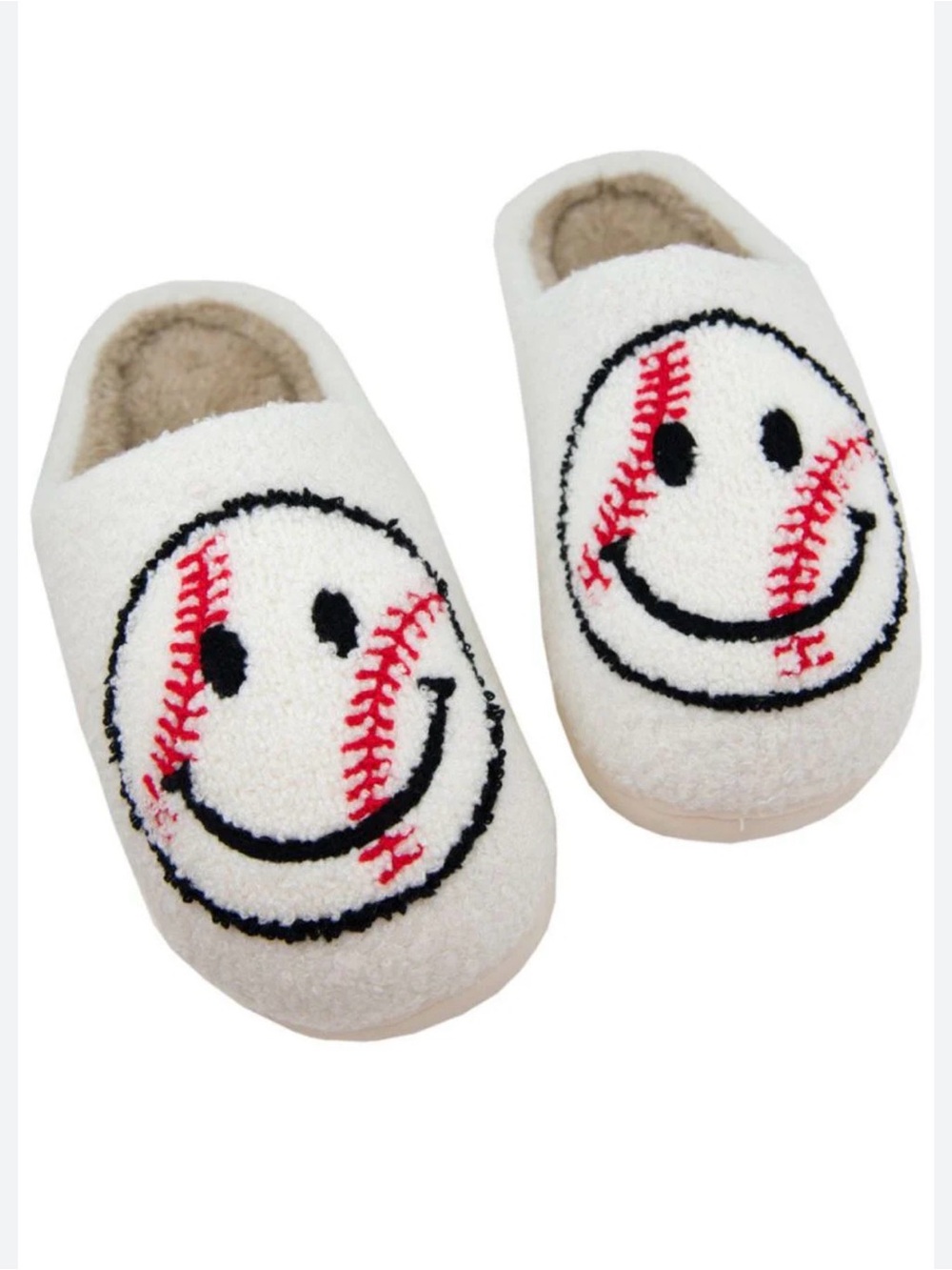 Katydid White Smiley Baseball Slip-On Slippers